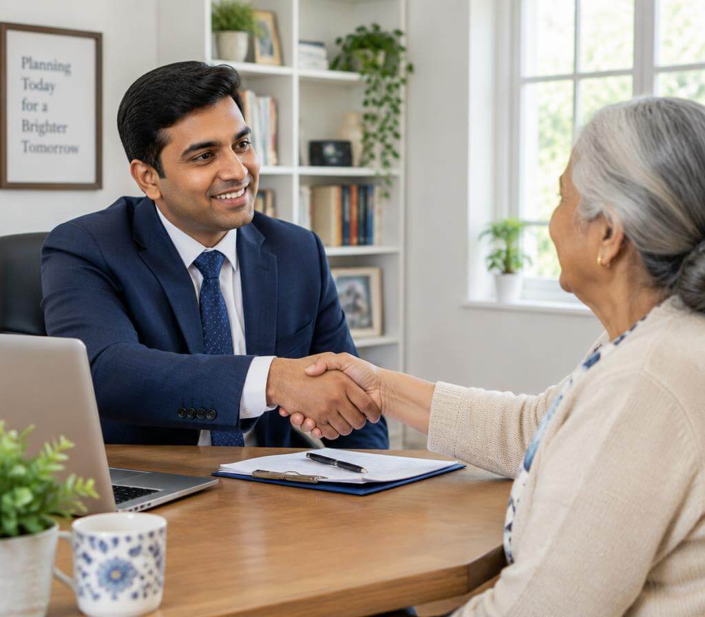 Advisor shaking hands with client